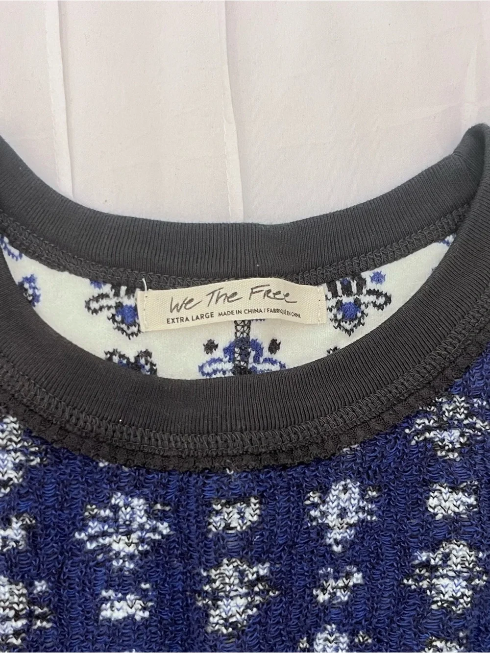 Free People Blue Patterned Top with Black  Thermal Trim